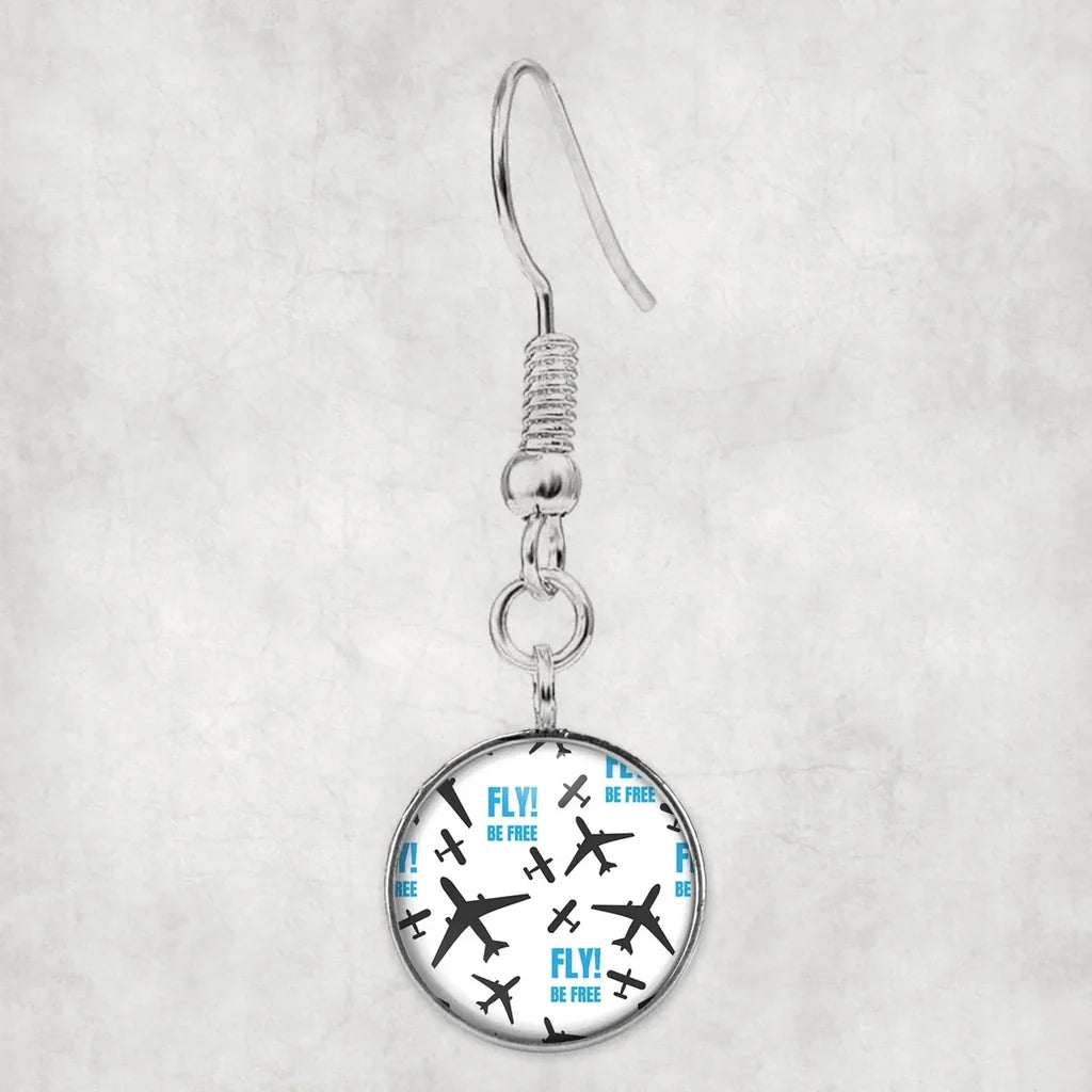 Fly Be Free White aviation earrings, hypoallergenic alloy body with engraved detail.