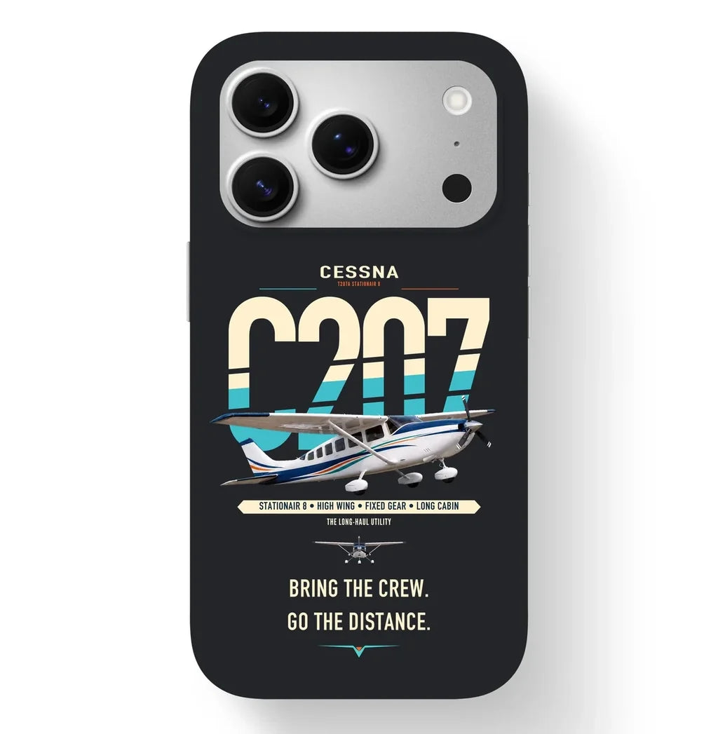 Cessna T207A Stationair 8 design on black magsafe iphone case, for iPhone 17 Pro
