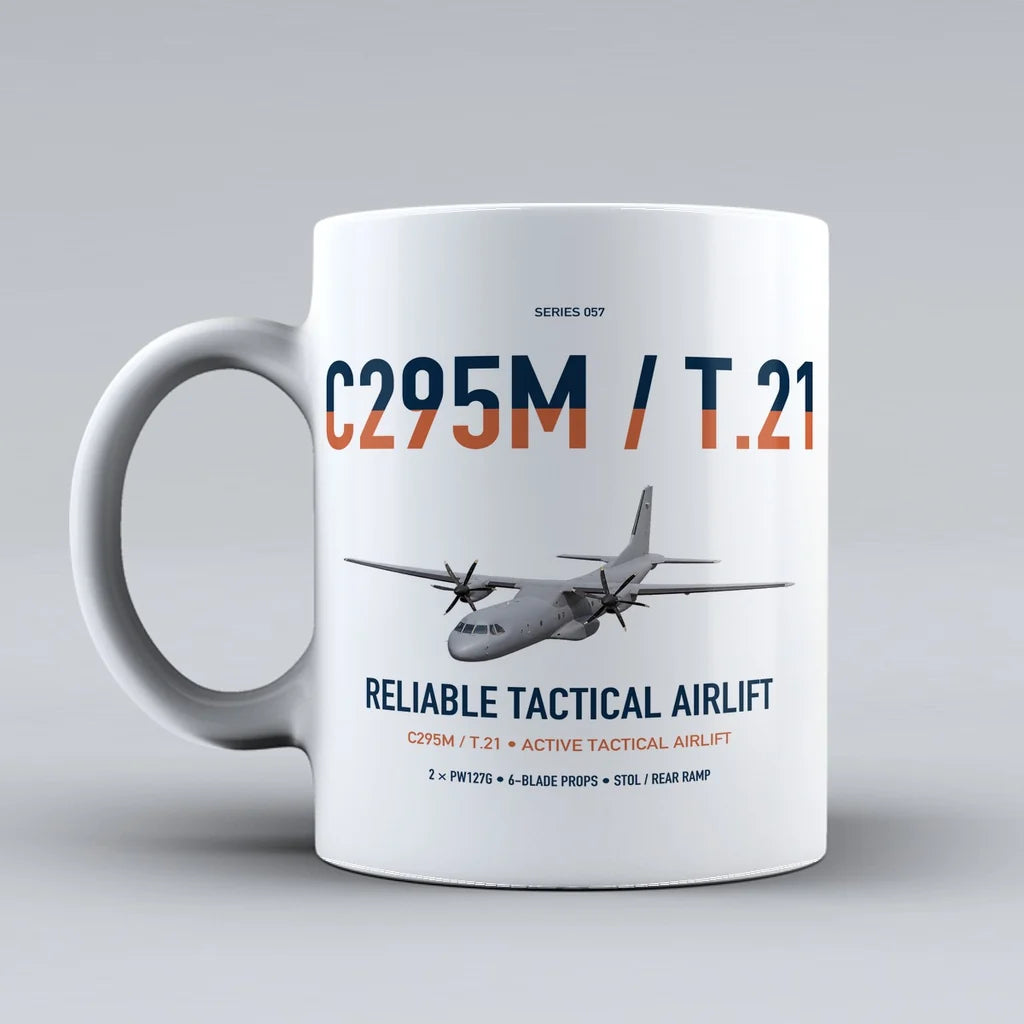 Airbus C295M T.21 design on white ceramic mug, double-side print