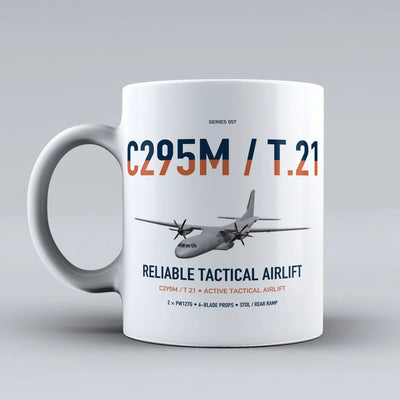 Airbus C295M T.21 design on white ceramic mug, double-side print