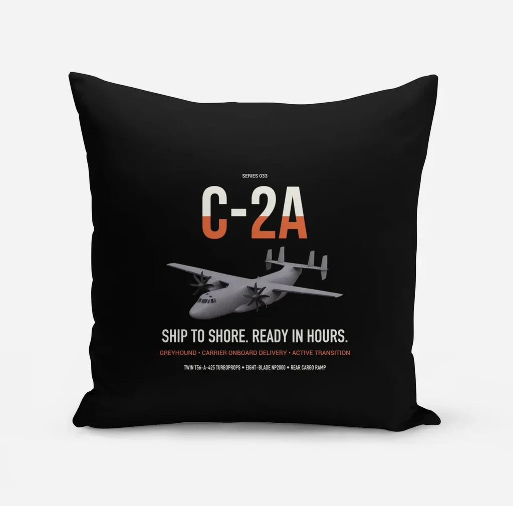 C-2A Greyhound design on black pillow