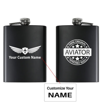 100 Original Aviator aviation design on stainless hip flask, compact pocket-size flask.