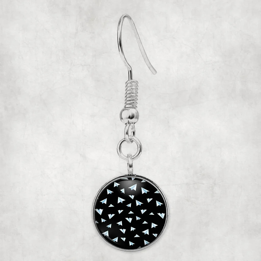 Paper Airplanes (Black) aviation-themed earrings, polished hypoallergenic alloy.