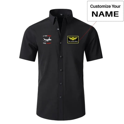 Let Your Dreams Take Flight Short Sleeve aviation design printed on soft cotton 2D-printed shirt.
