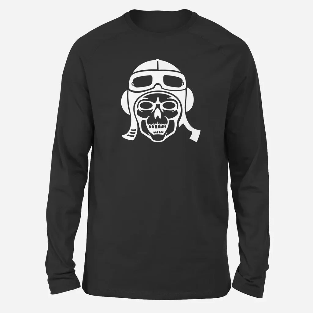 Skeleton Pilot Long-Sleeve aviation design printed on soft cotton long-sleeve T-shirt.
