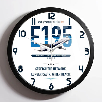 Embraer E195 design on white framed wall clock