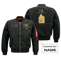 Thumbnail for Lille Airport (LIL) design on black bomber jacket with custom name patch