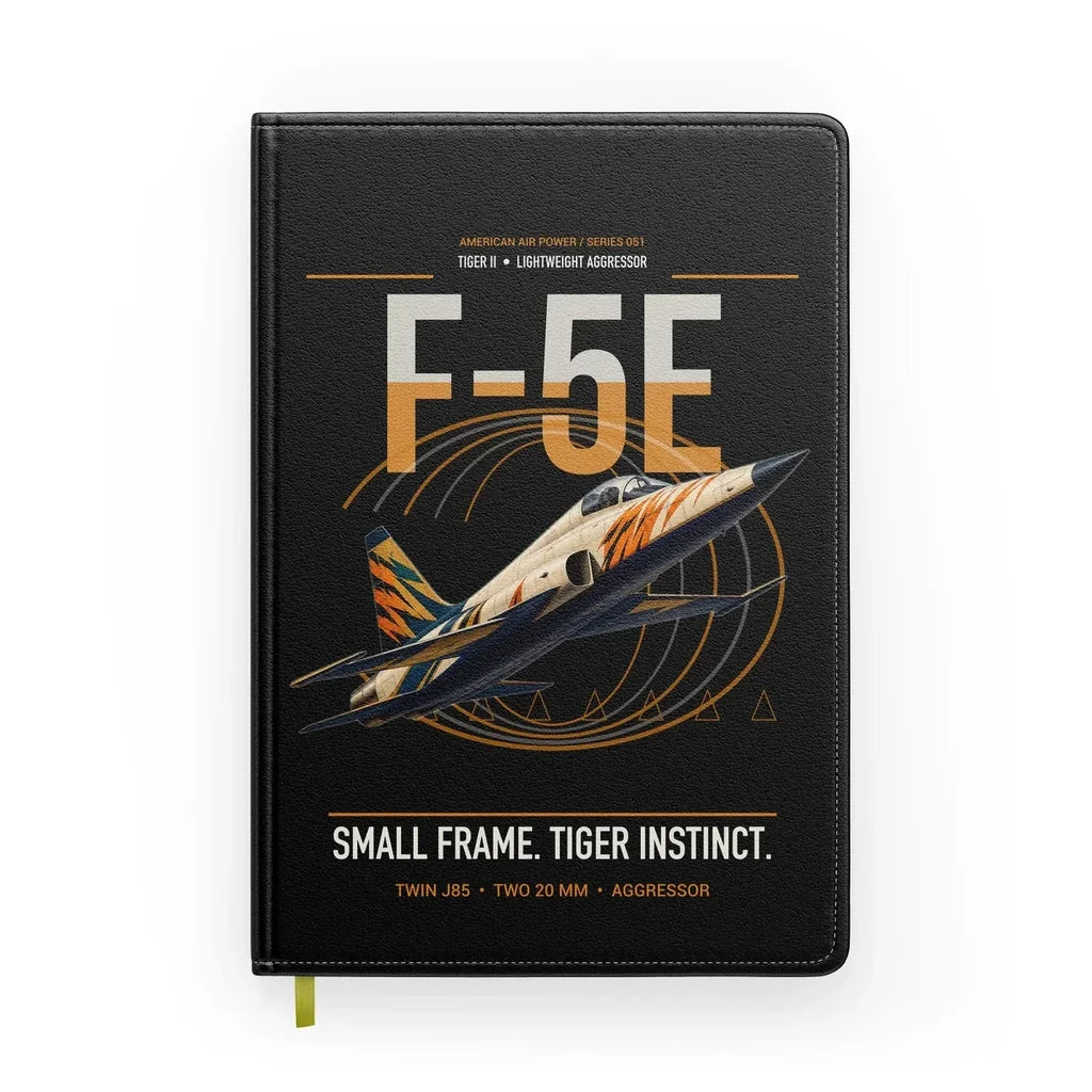 F-5E Tiger II design on black notebook