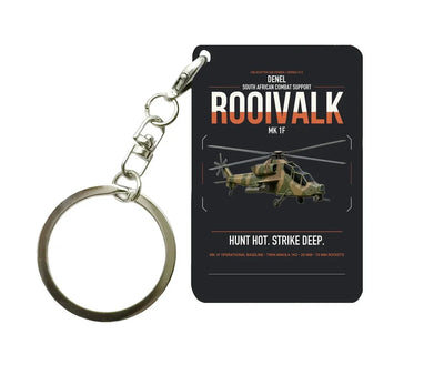 Denel Rooivalk Mk 1F design on black designed key chain, double-side print