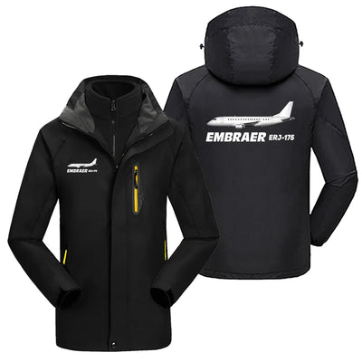 The Embraer ERJ-175 aviation design printed on heavyweight insulated shell with snow cuffs thick ski jacket.