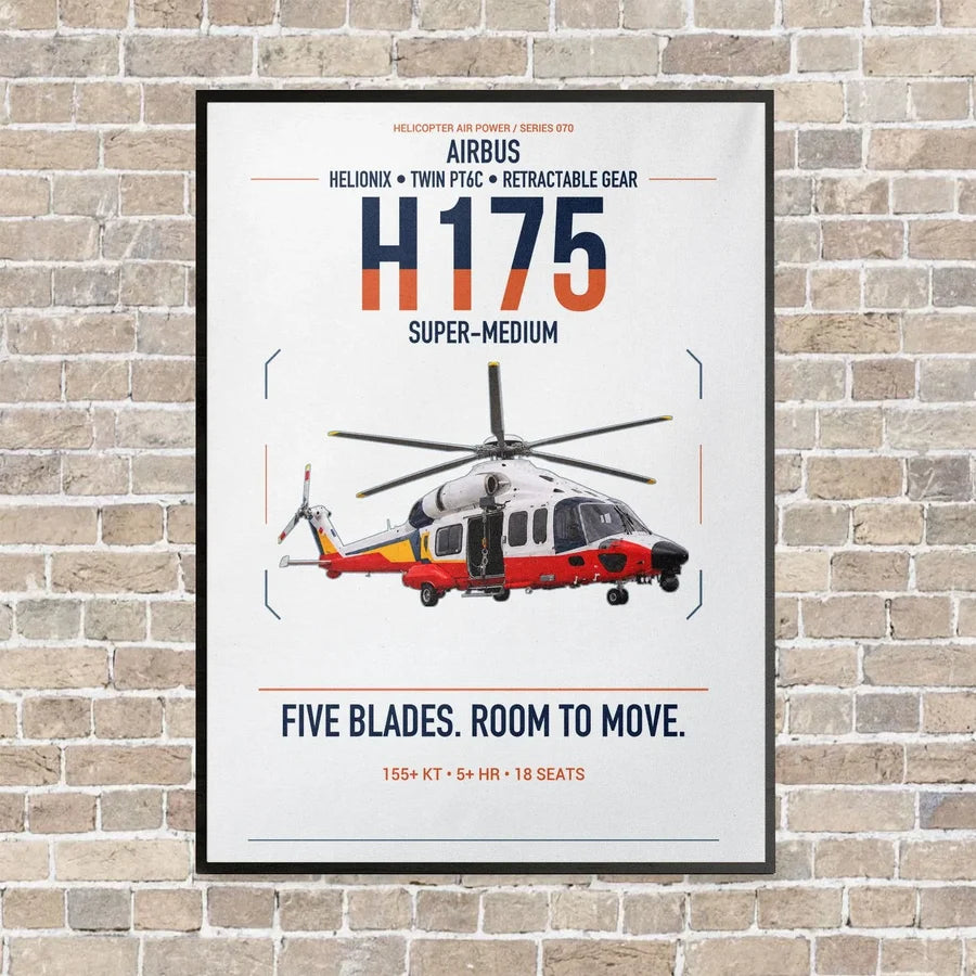 Airbus H175 vertical canvas print - framed - white background