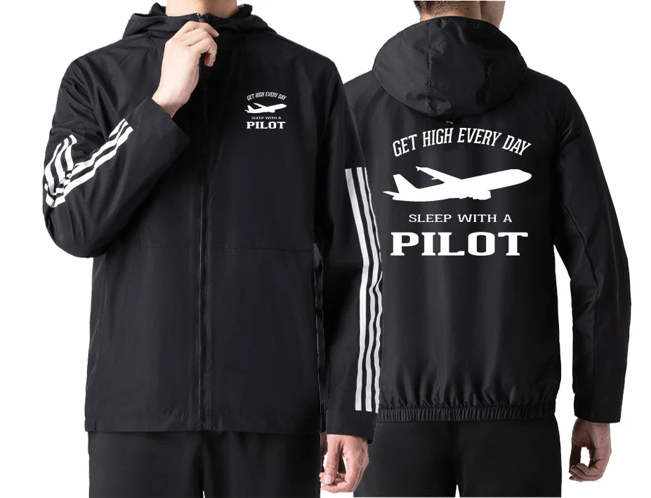 Get High Every Day Sleep With A Pilot Sport Style aviation design printed on lightweight windproof shell windbreaker.