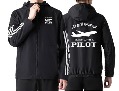 Get High Every Day Sleep With A Pilot Sport Style aviation design printed on lightweight windproof shell windbreaker.