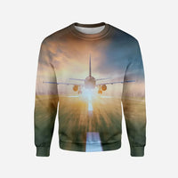 Thumbnail for Airplane Flying Over Runway Printed aviation design printed on soft cotton blend 3D sweatshirt.