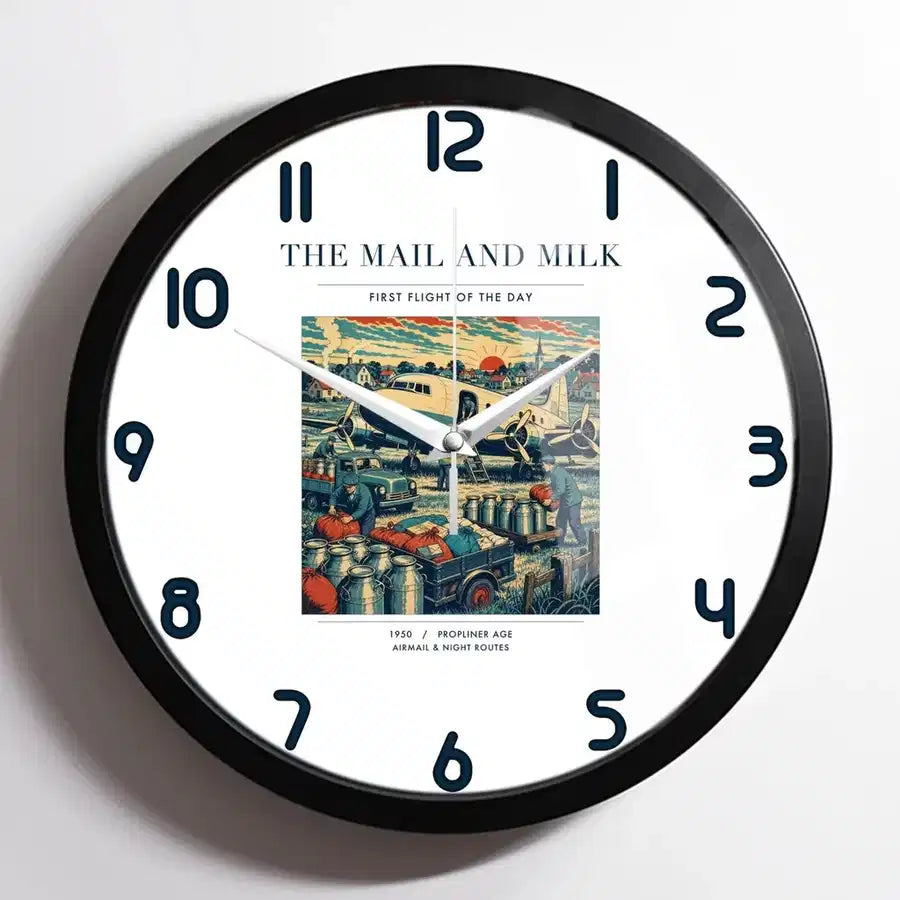 VINTAGE G4098 - The Mail And Milk - Designed Wall Clocks design on white framed