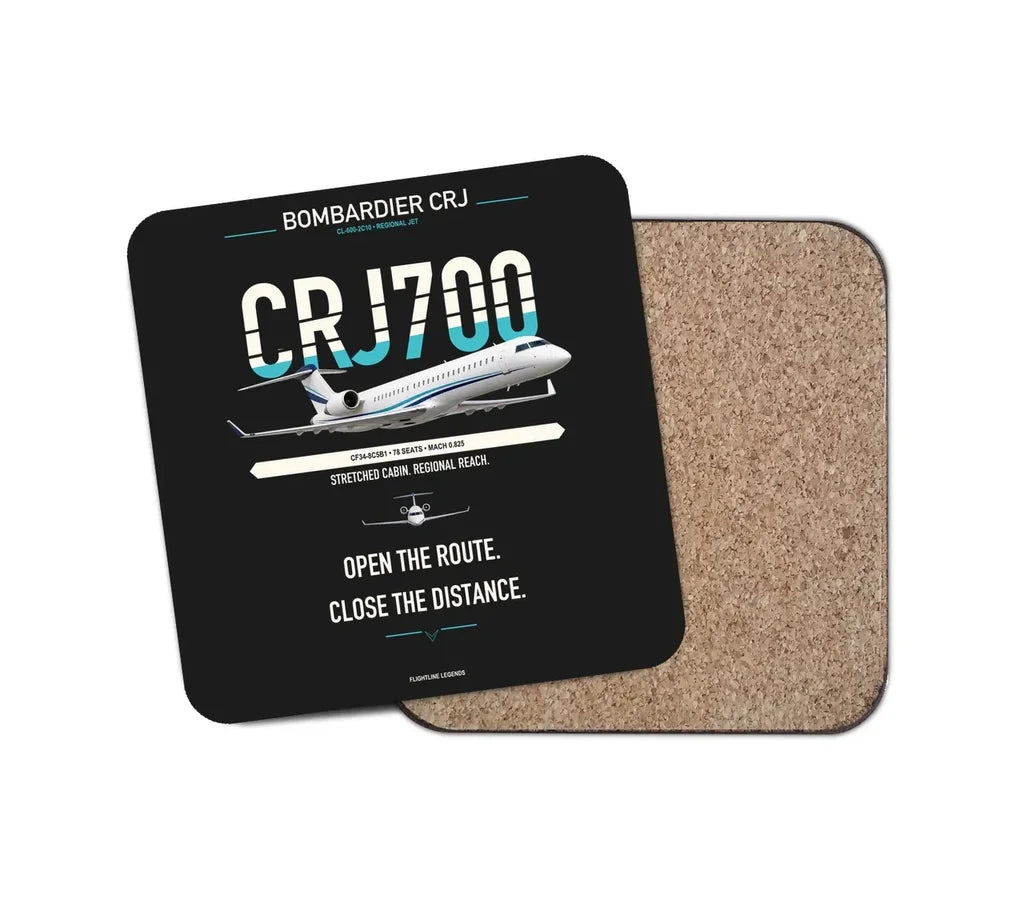 Bombardier CRJ700 design on black 1 piece coaster