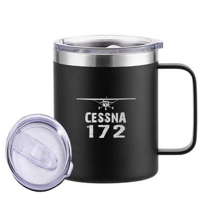 Cessna 172 & Plane aviation design on laser-engraved mug, permanent laser engraving on stainless.