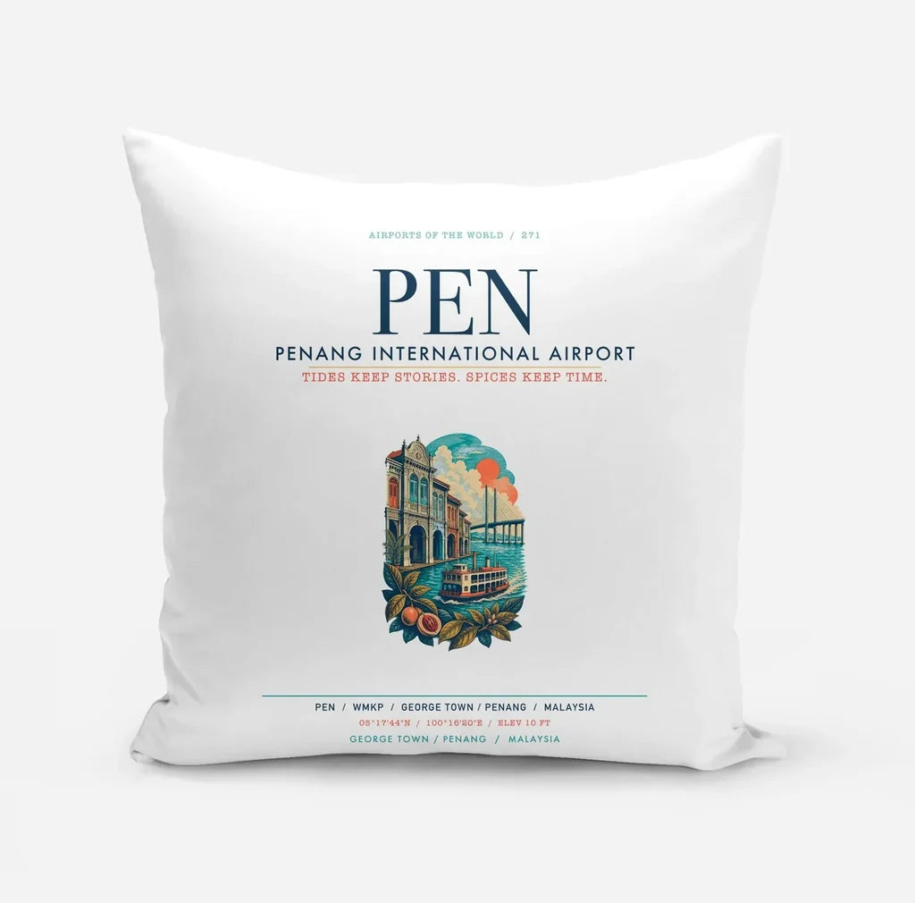 Penang International Airport (PEN) design on white pillow