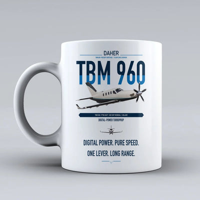 Daher TBM 960 design on white ceramic mug, double-side print