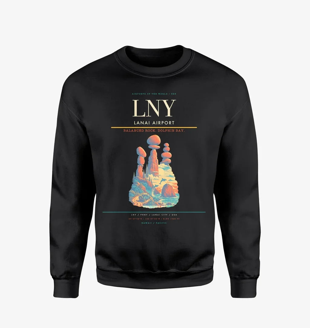 Lanai Airport (LNY) design on black sweatshirt