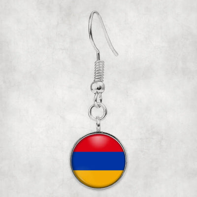 Side view of Armenia Flag aviation earrings in hypoallergenic alloy, polished finish.
