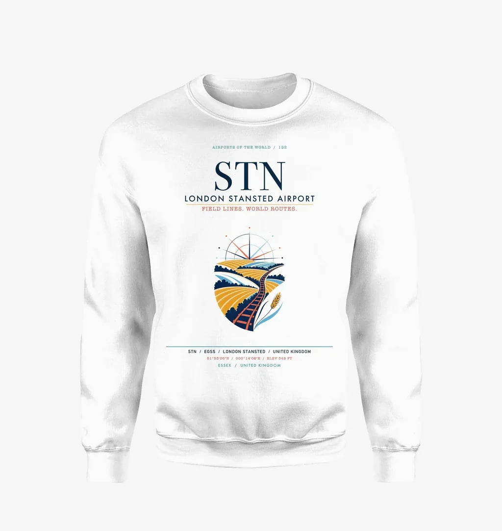 London Stansted Airport (STN) design on white sweatshirt