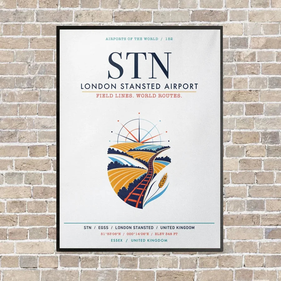 London Stansted Airport STN vertical canvas print - framed - white background