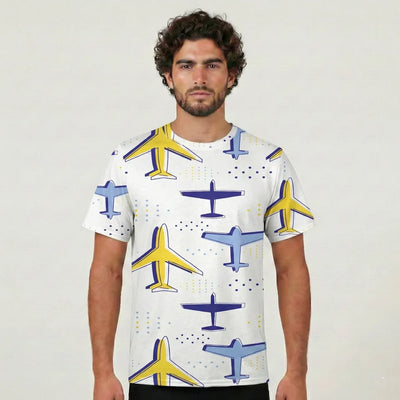 Very Colourful Airplanes aviation design printed on soft cotton 3D-print T-shirt.