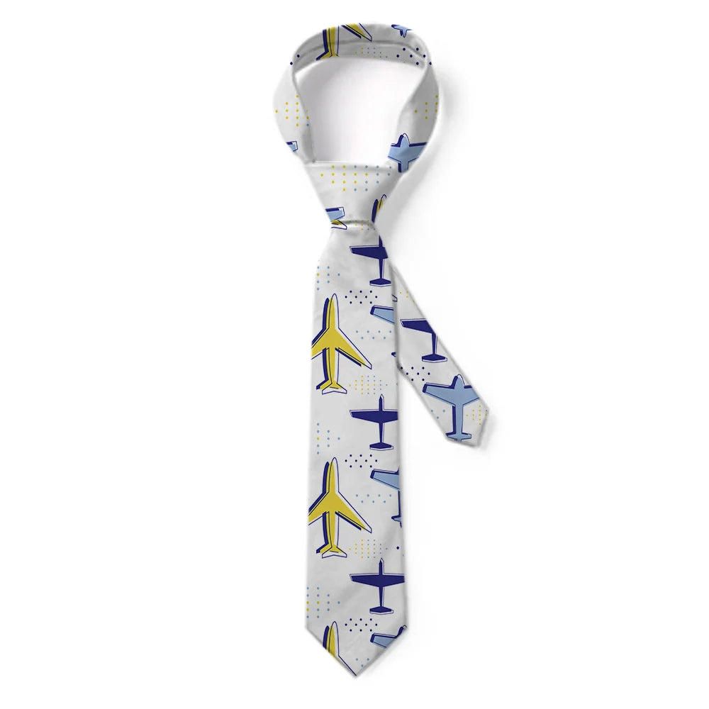 Very Colourful Airplanes aviation design on premium silk blend tie.
