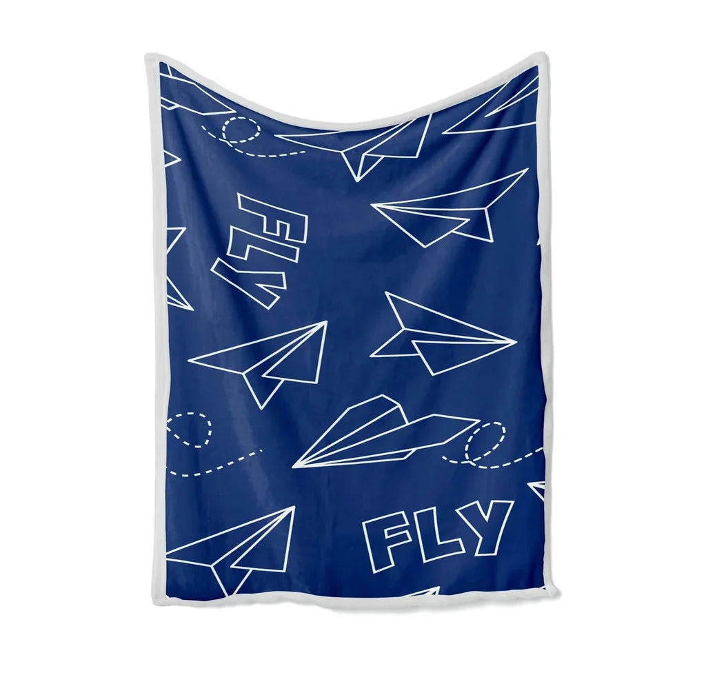 Paper Airplane & Fly-Blue Bed Blankets & aviation print on soft fleece blanket.