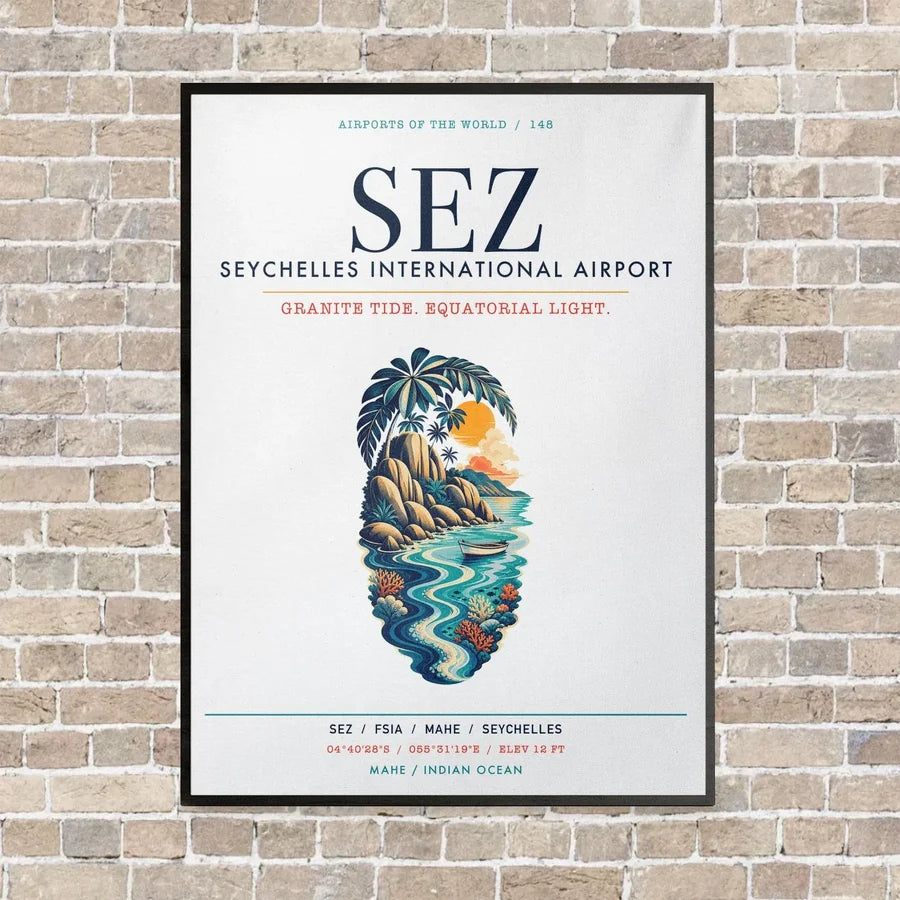 Seychelles International Airport SEZ vertical canvas print - framed - white background