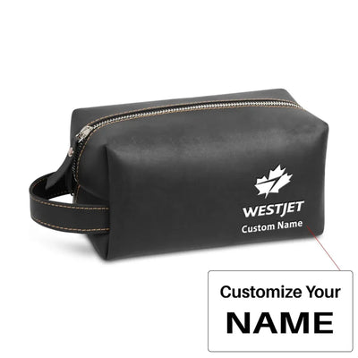 WestJet Airlines Leather Clutch aviation leather clutch toiletry bag in leather.