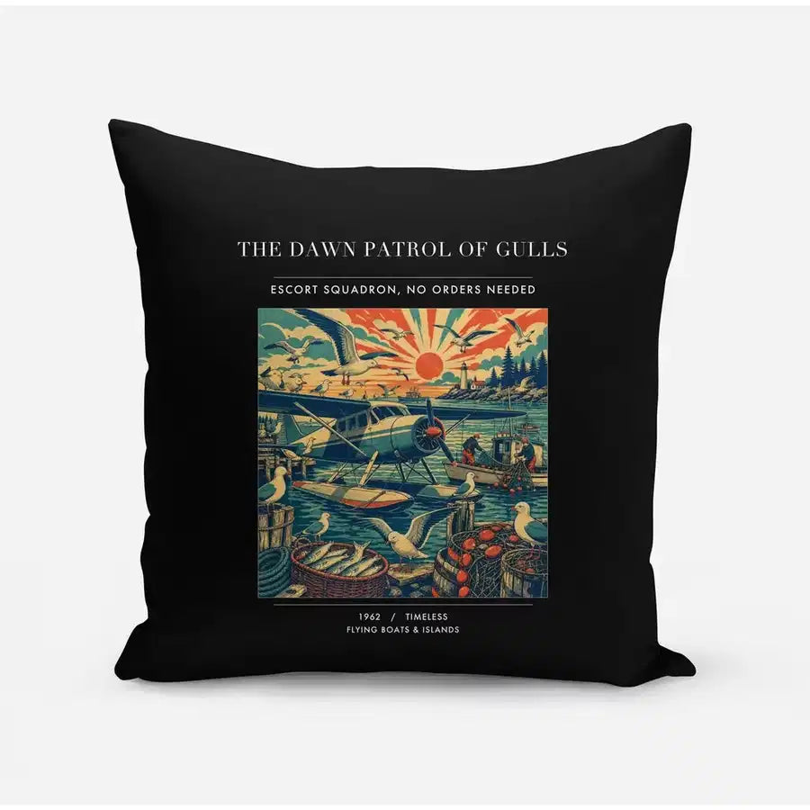 VINTAGE G4411 - The Dawn Patrol Of Gulls - Designed Pillows design on black