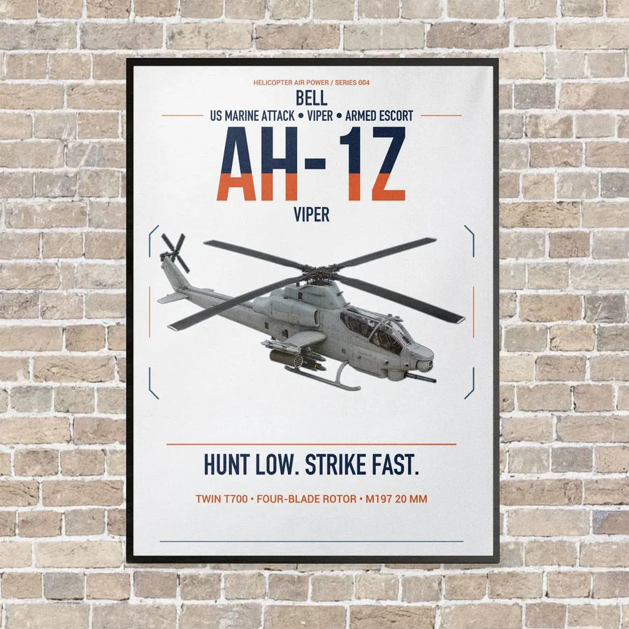 Bell AH-1Z Viper vertical canvas print - framed - white background
