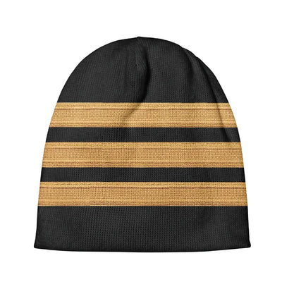 Pilot Epaulette 3 Lines aviation embroidery on soft knit fabric 3D knit beanie.