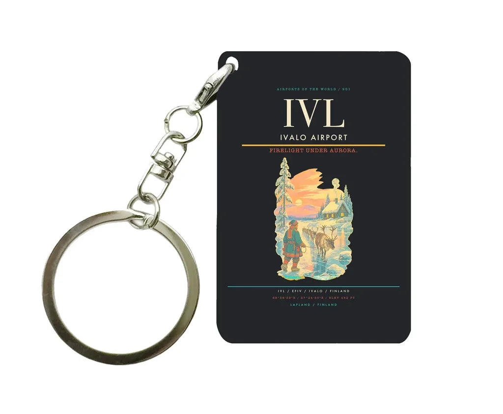 Ivalo Airport (IVL) design on black key chain