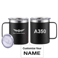 Thumbnail for Airbus A350 Flat Text aviation design on laser-engraved mug, permanent laser engraving on stainless.