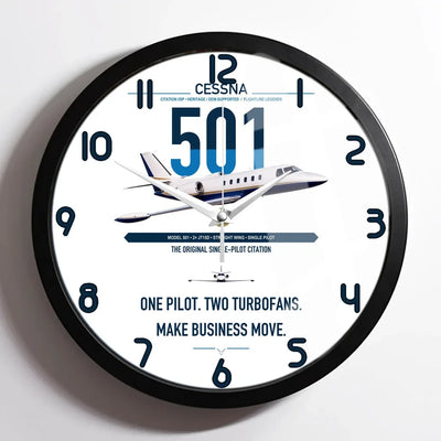 Cessna 501 Citation I SP design on white framed wall clock