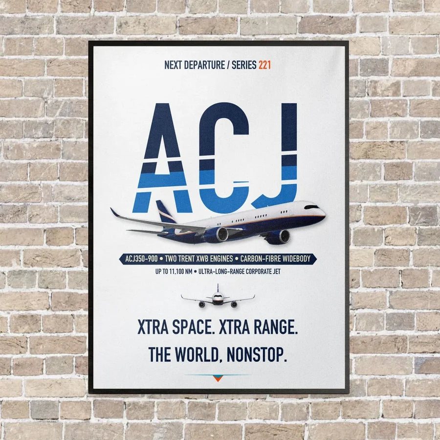 Airbus ACJ350 / exact ACJ350-900 vertical canvas print - framed - white background