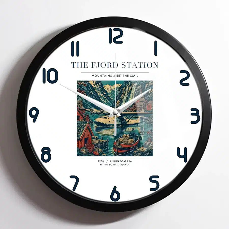 VINTAGE G4062 - The Fjord Station - Designed Wall Clocks design on white framed