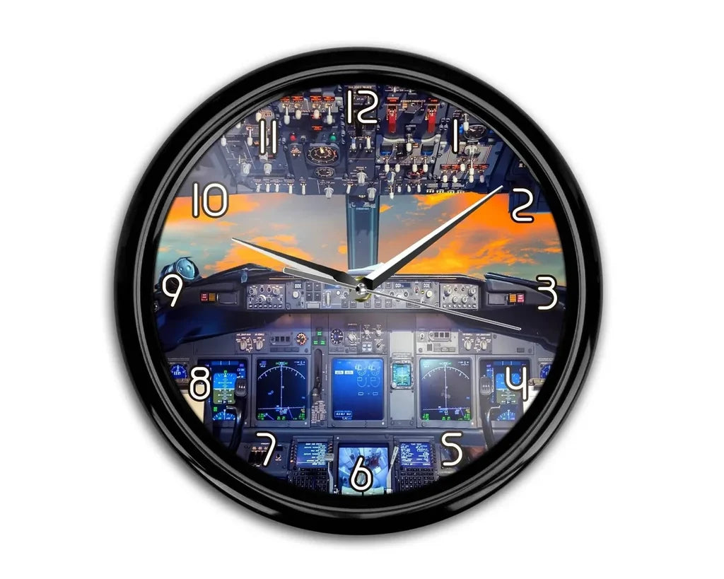 Amazing Boeing 737 Cockpit aviation themed wall clock, premium wood and metal.