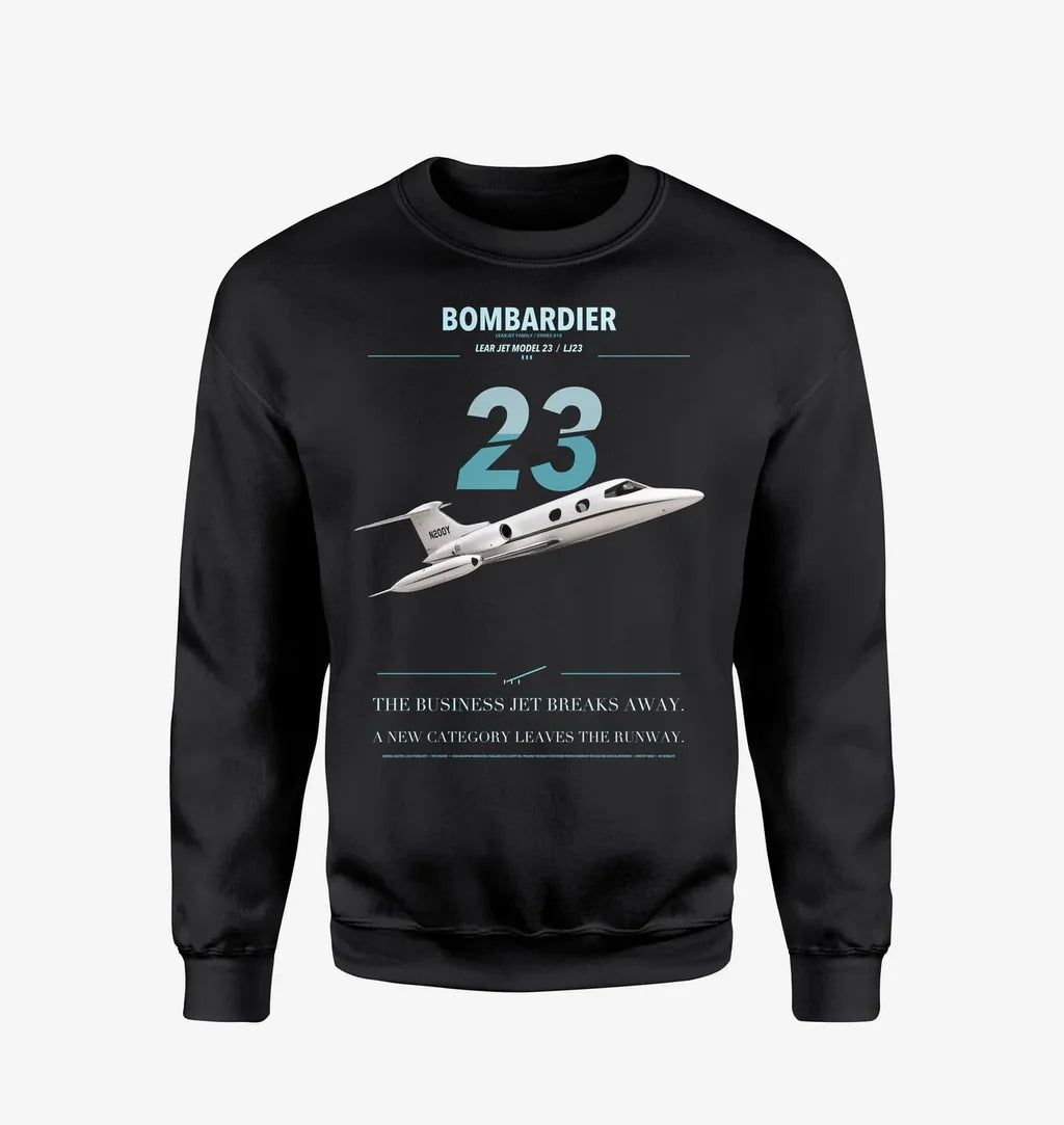 Bombardier Learjet 23 design on black sweatshirt