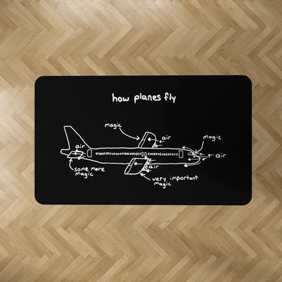 How Planes Fly aviation design on durable carpet pile with non-slip backing rectangle carpet floor mat.