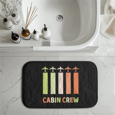 Colourful Cabin Crew aviation design on soft absorbent fabric with non-slip backing bath mat.