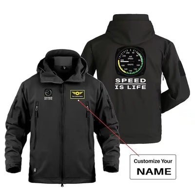 Speed Is Life Military Jackets (Customizable) aviation design printed on heavy cotton shell with field-style pockets military.
