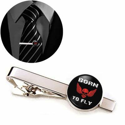Side view of Born To Fly SKELETON aviation tie clip in stainless steel, polished finish.