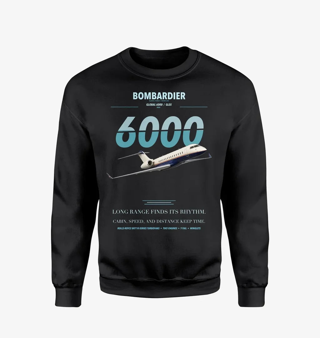 Bombardier Global 6000 design on black sweatshirt