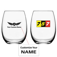 Thumbnail for Flat Colourful 757 Water & Drink aviation design on water glass, crystal-clear premium glassware.