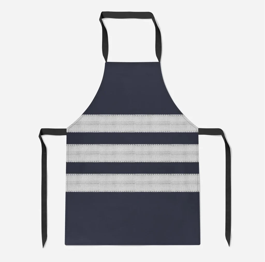 Pilot Epaulettes (Silver) 3 Lines aviation design on durable cotton blend kitchen apron.