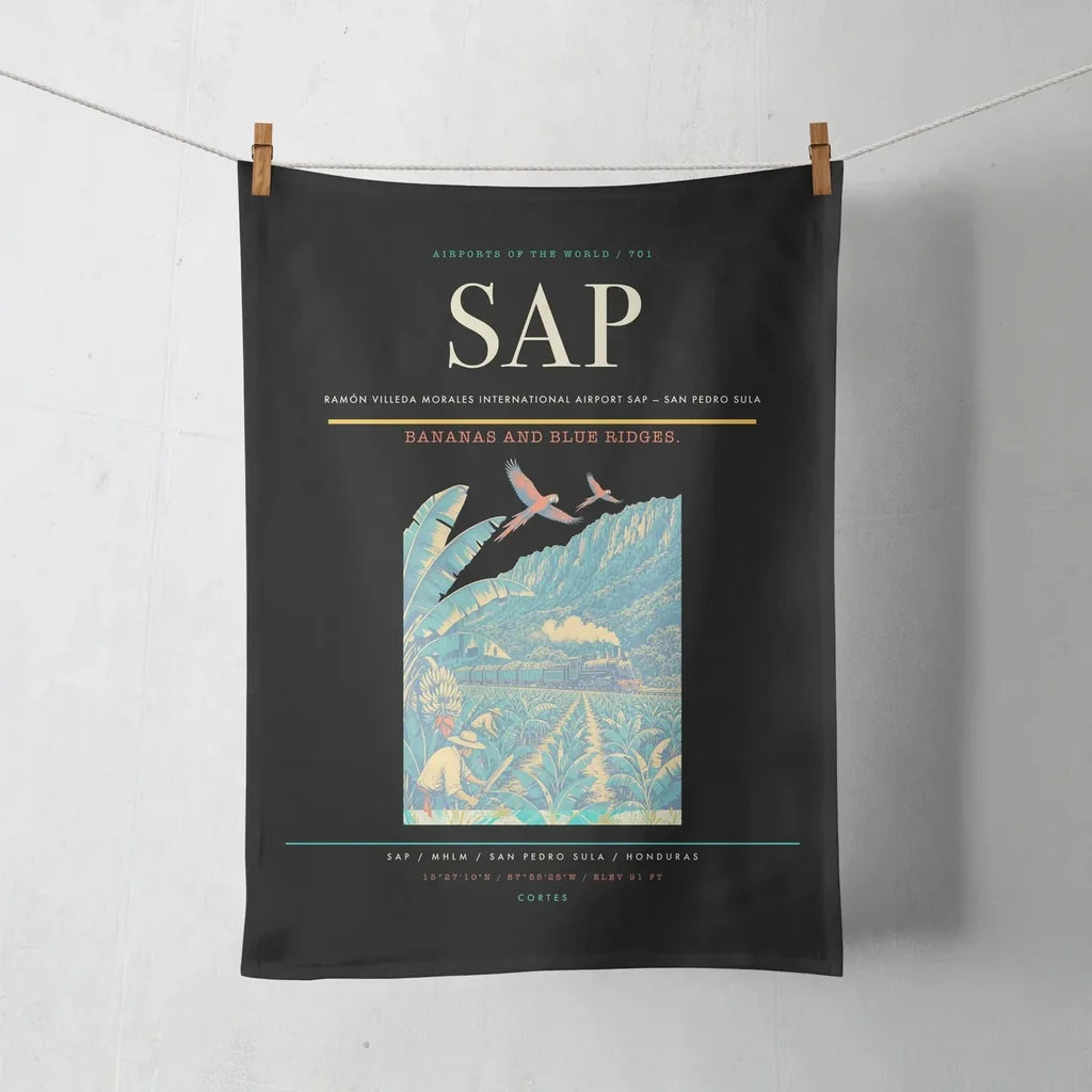 Ramón Villeda Morales International Airport (SAP) design on black towel